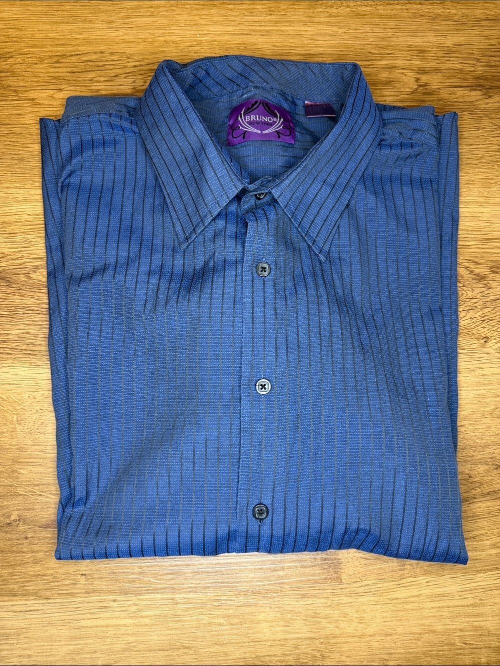 Bruno Button Up Shirt Navy Blue Black Stripe Business Casual Office Men’s 3X - Picture 8 of 8